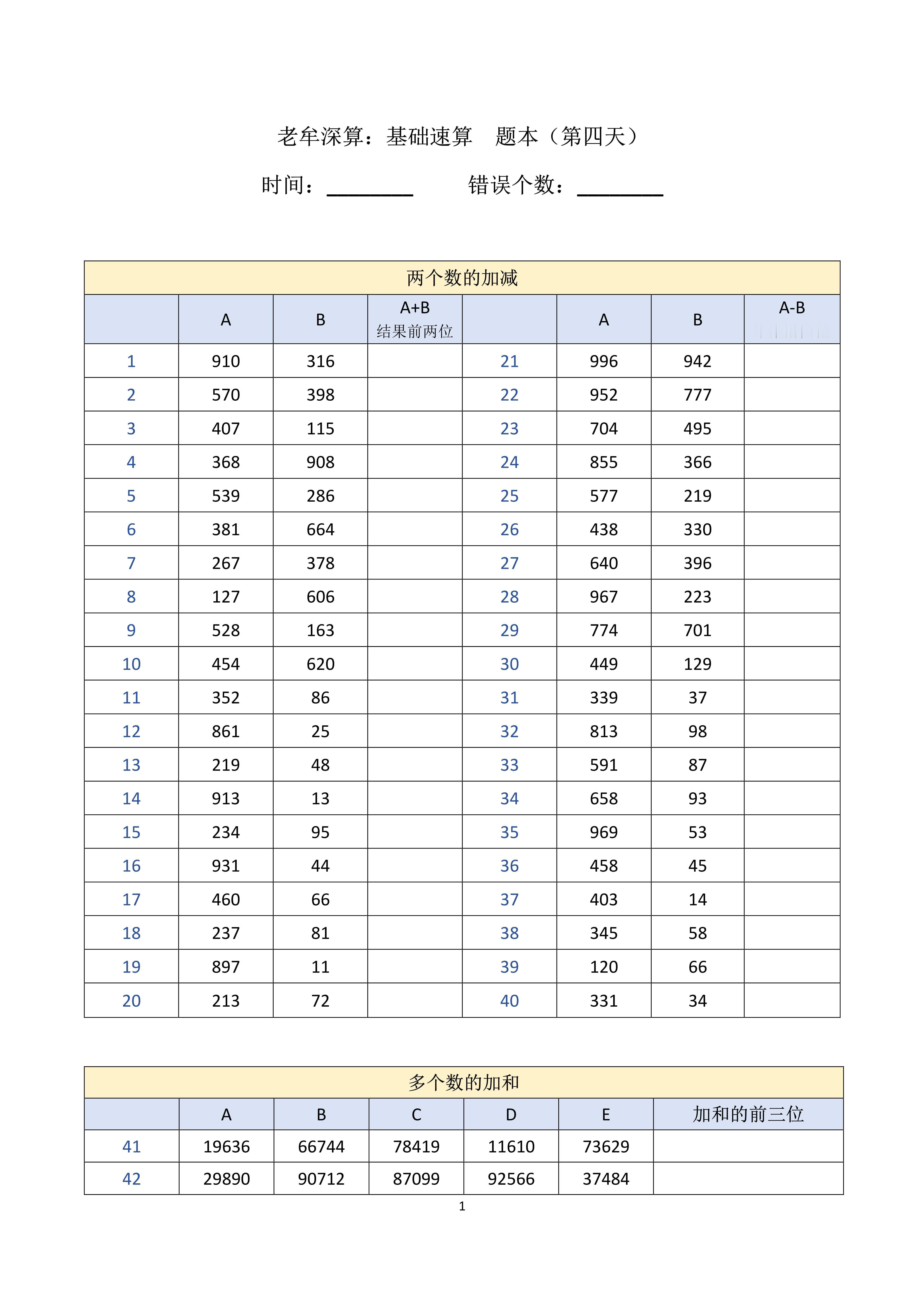 国考 省考 老牟深算-基础速算（第四天），打卡：用时+错误个数 ​​​