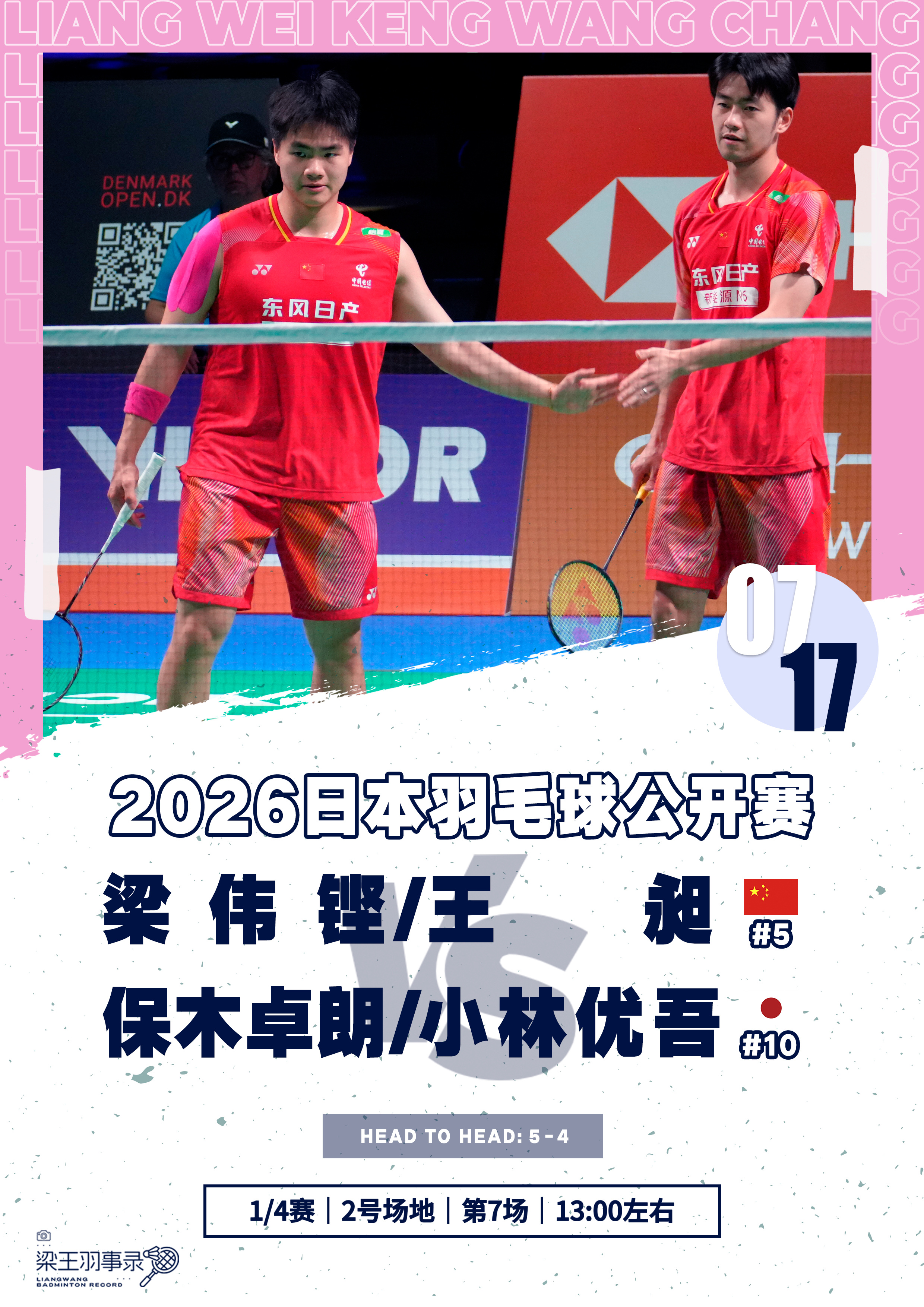 梁王驾到梁王组合 梁王加油 - 赛程预告 -2026日本羽毛球公开赛202607