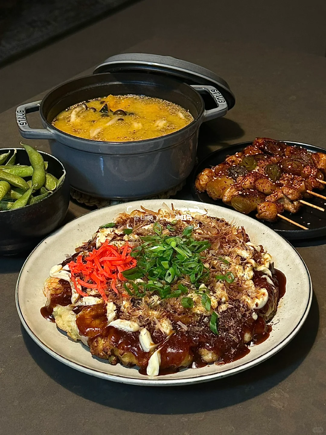 晚餐｜大阪烧🧇🥓｜照烧鸡肉串🍢｜味增南瓜汤