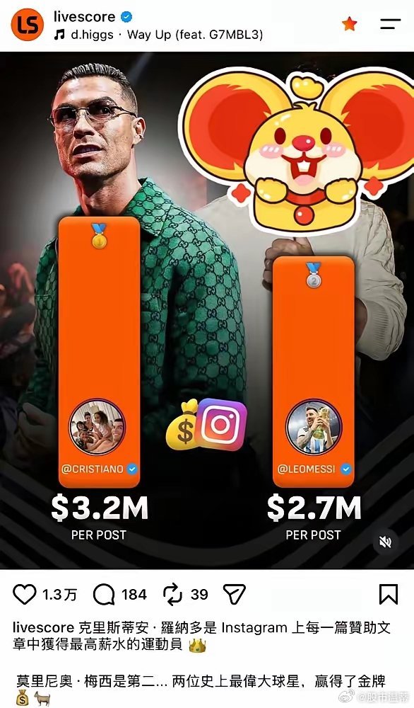 有人算过C罗发一张照片，顶你干三辈子。外媒扒出他ins单条广告报价320万欧元，