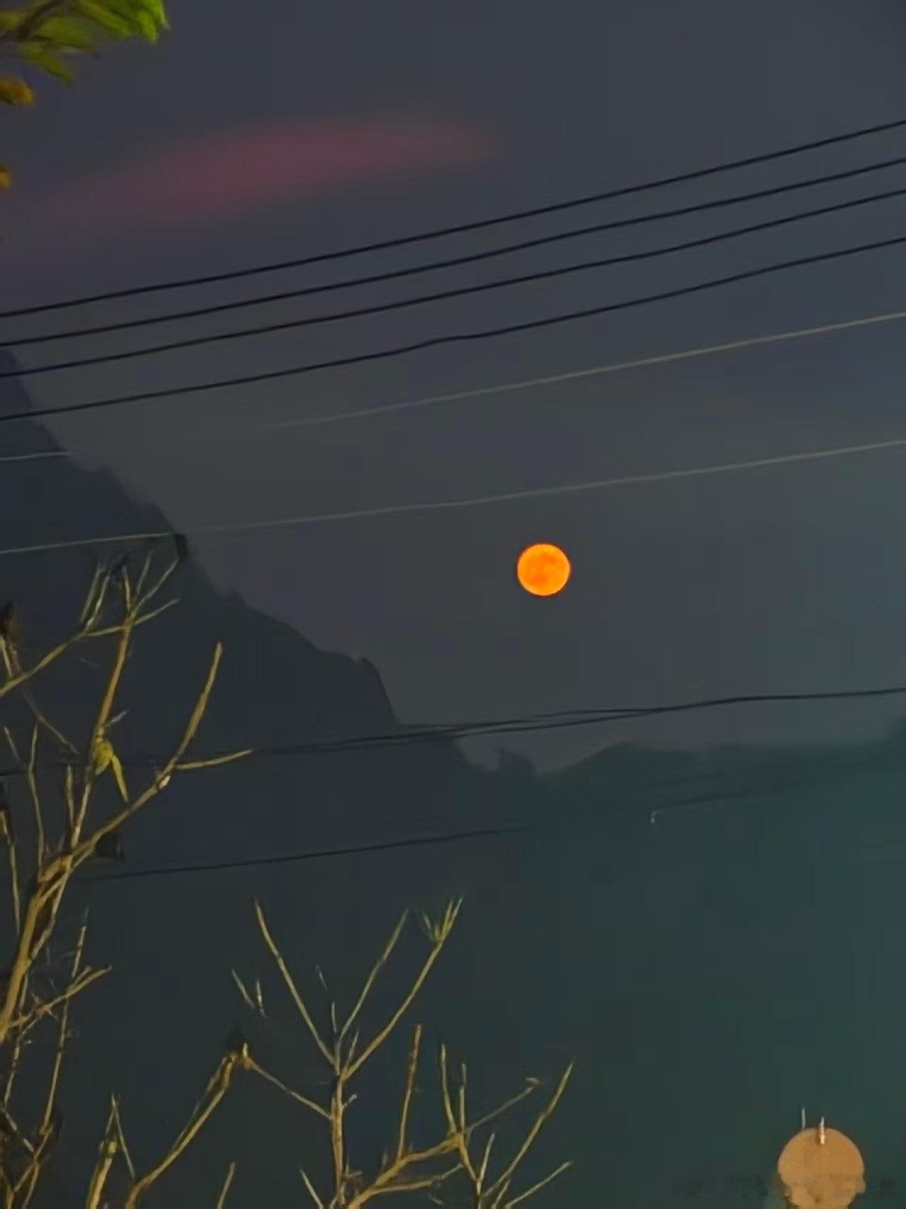 原来今天是超级月亮啊，刚刚在外边隔着车玻璃拍的，肉眼看上去比照片还要红一些。 ​
