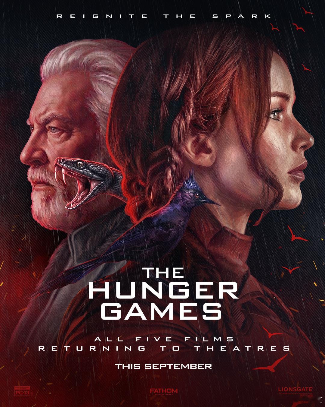 《饥饿游戏》系列电影发布艺术海报，北美院线定档9月五部集体重映： 