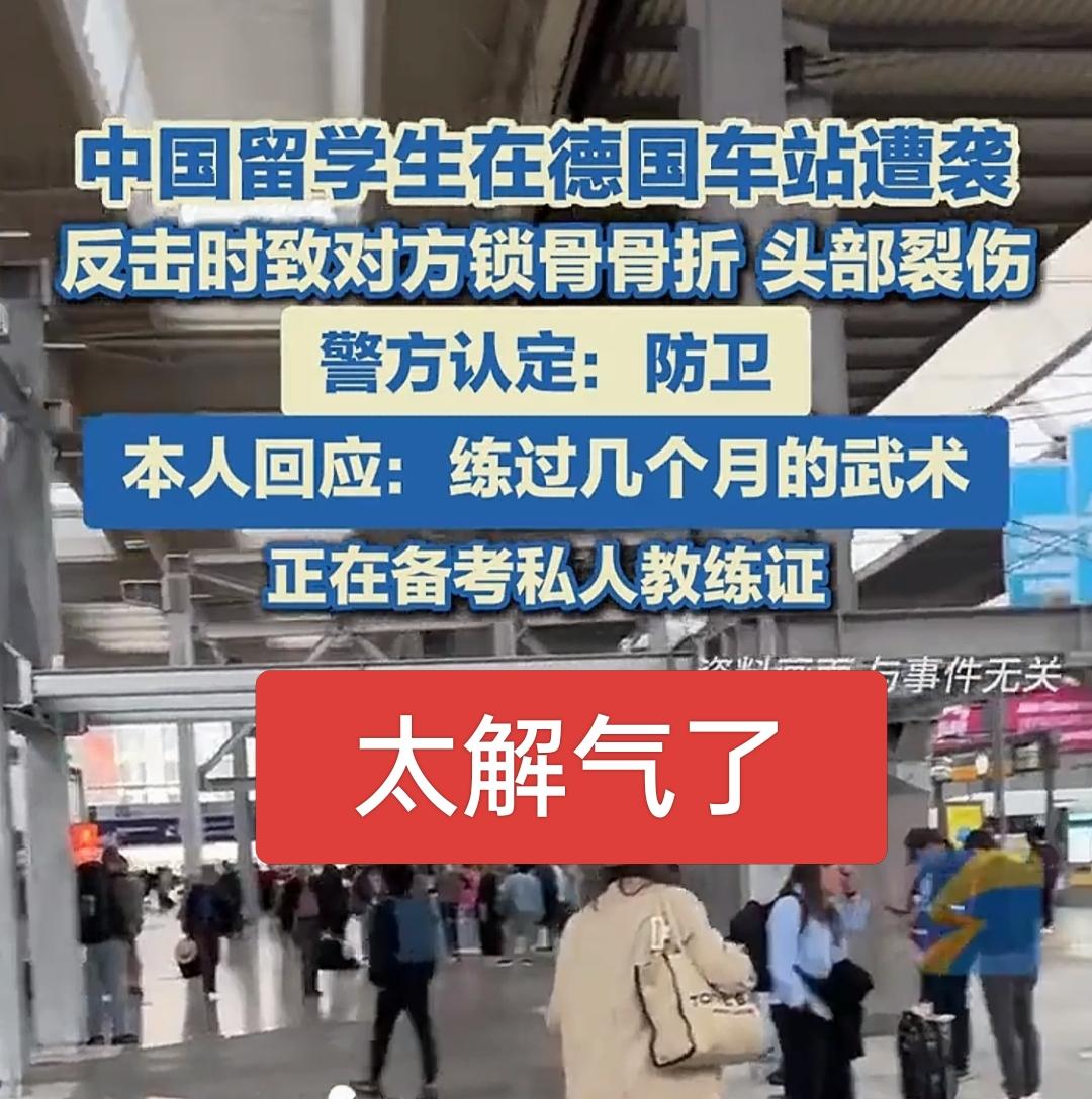 太解气！中国留学生在德国硬核反击：面对两女子啤酒瓶袭击，他用中国功夫反击，路人纷
