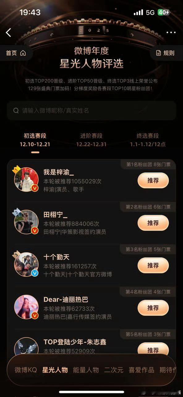 6.0粉丝真的拼了命的投微博之夜，就想把梓渝和田栩宁送进内娱，整个微博之夜投票除