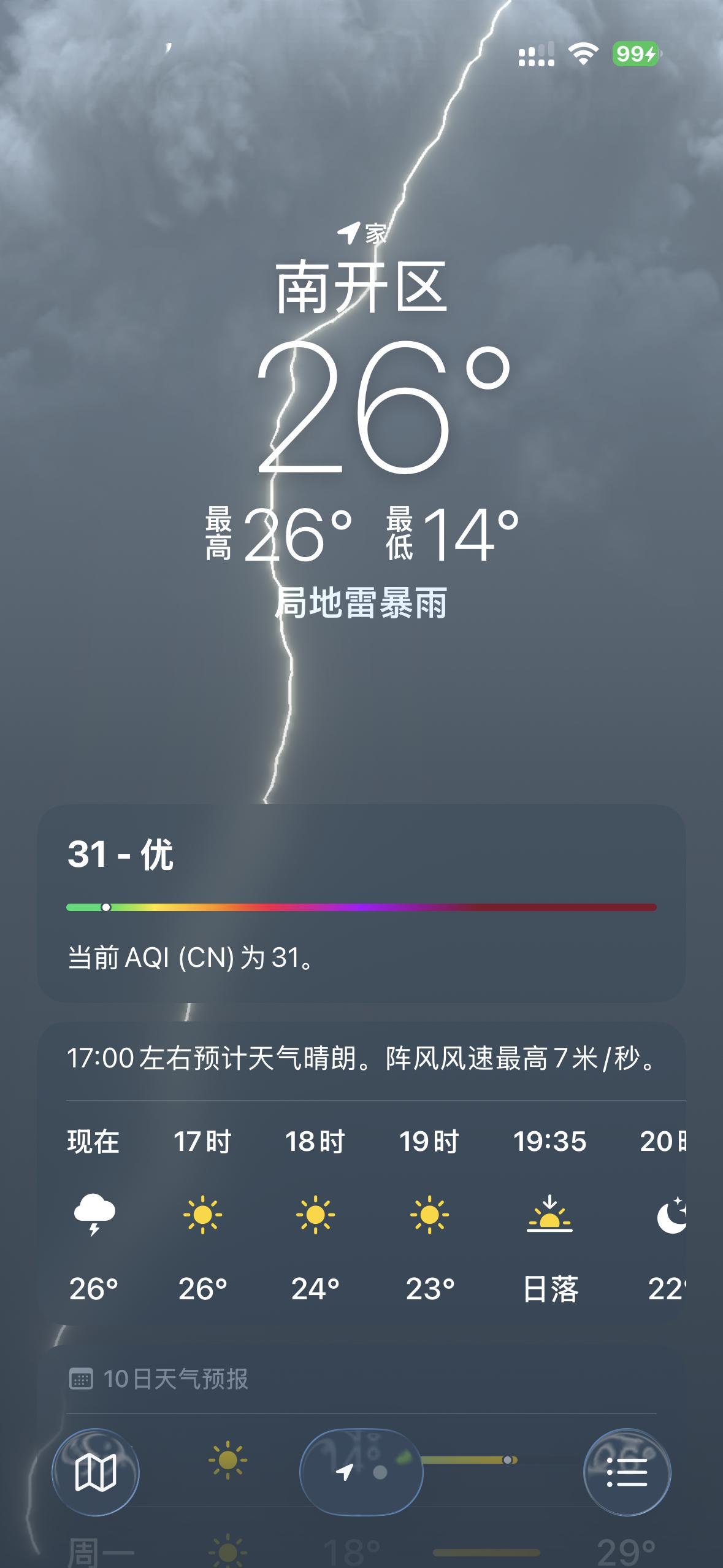 好吧，局地雷暴雨，这个局地说的就是我这呀