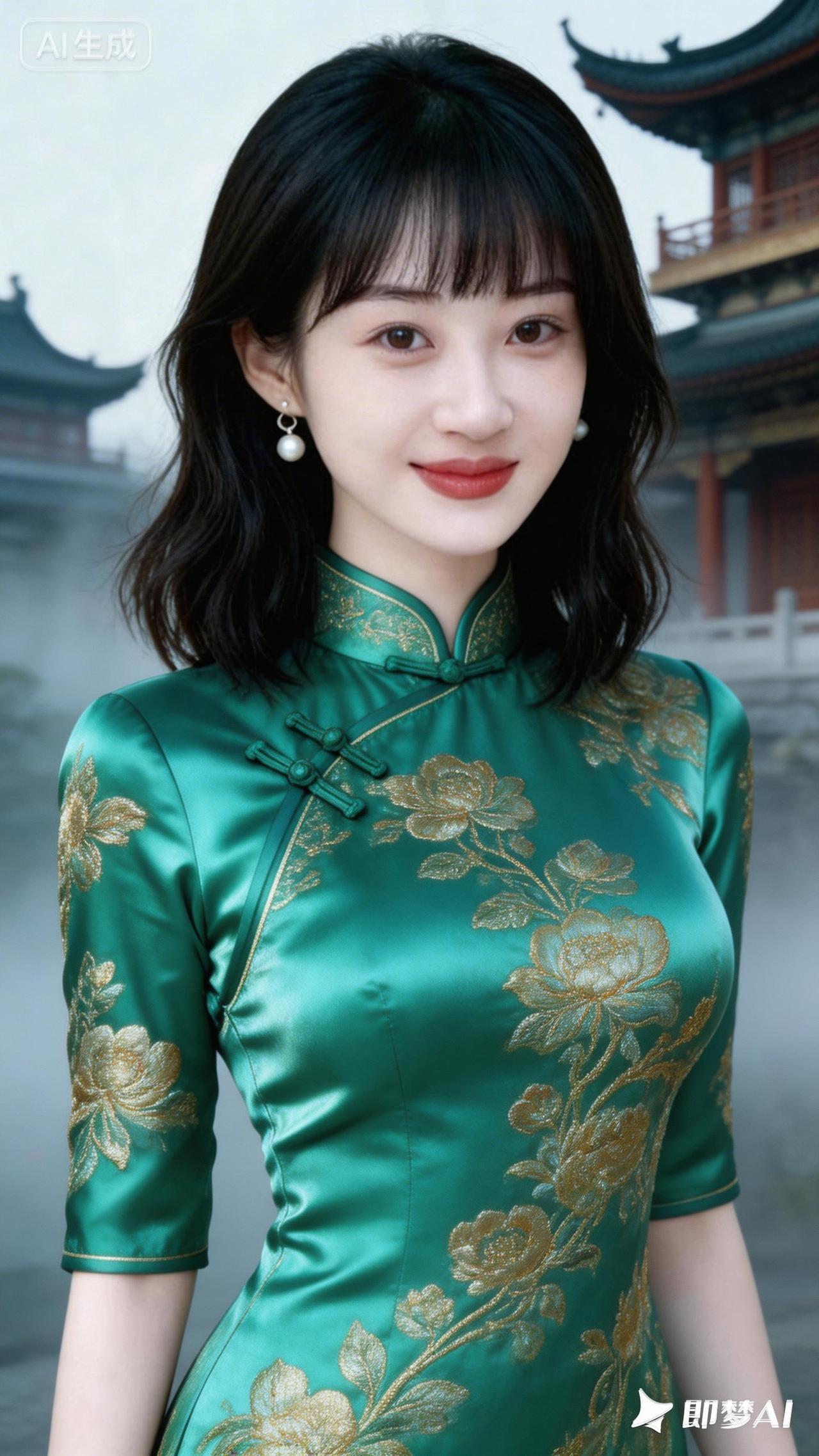 东方美人，青翠旗袍，古风韵味，尽显优雅。