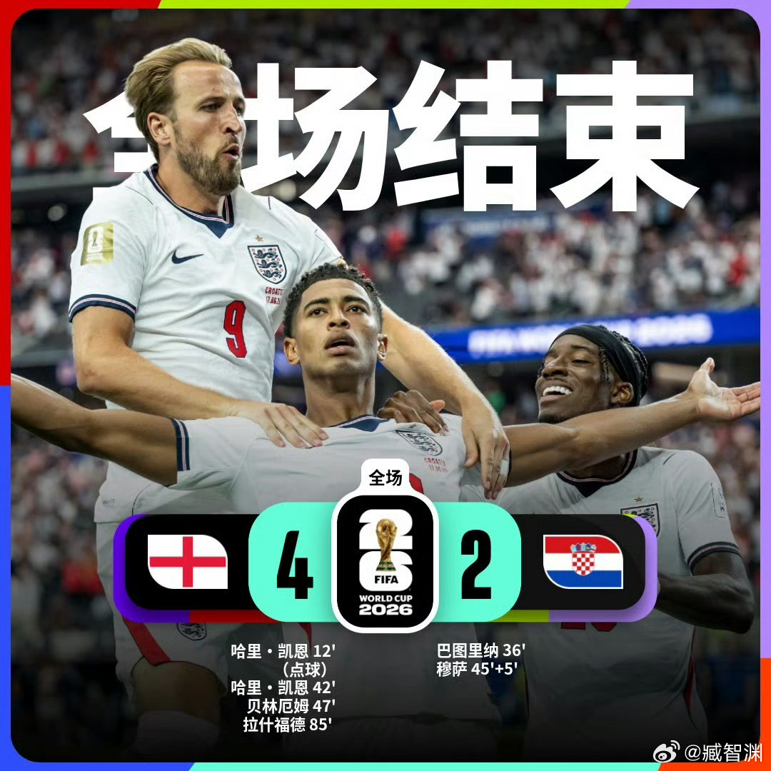 英格兰4比2克罗地亚去机场路上看了个尾巴，英格兰状态这么好的吗？ 