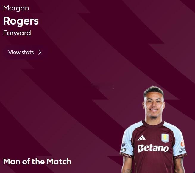 英超第12轮，阿斯顿维拉客场2-1击败利兹联。据赛后英超官方消息，摩根·罗杰斯当