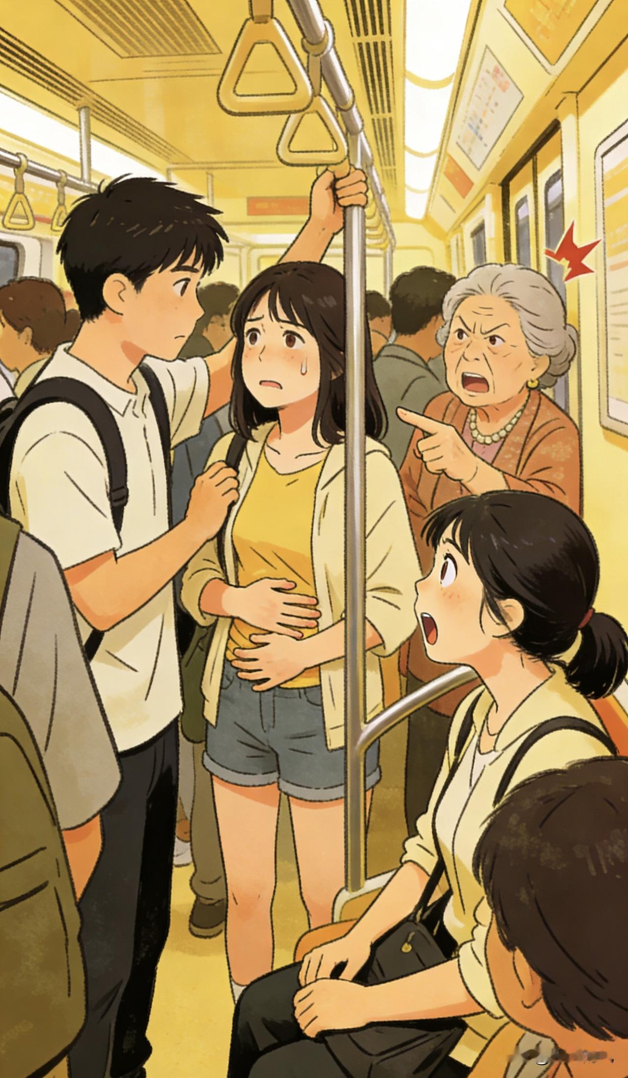 地铁上，一对情侣走到一个女孩跟前，那男的腆着脸说：“不好意思，我女朋友来例假肚子