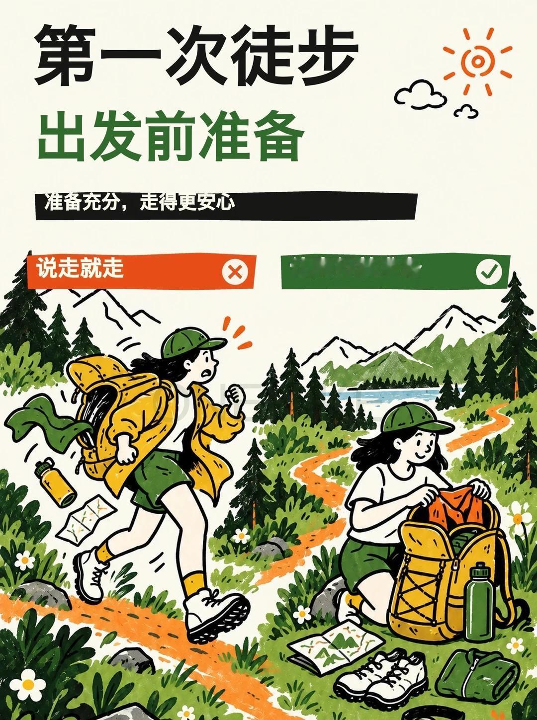 一徒攻略｜出发徒步前如何做好行前准备🎒
第一次徒步，出发前要准备什么？🥾
	