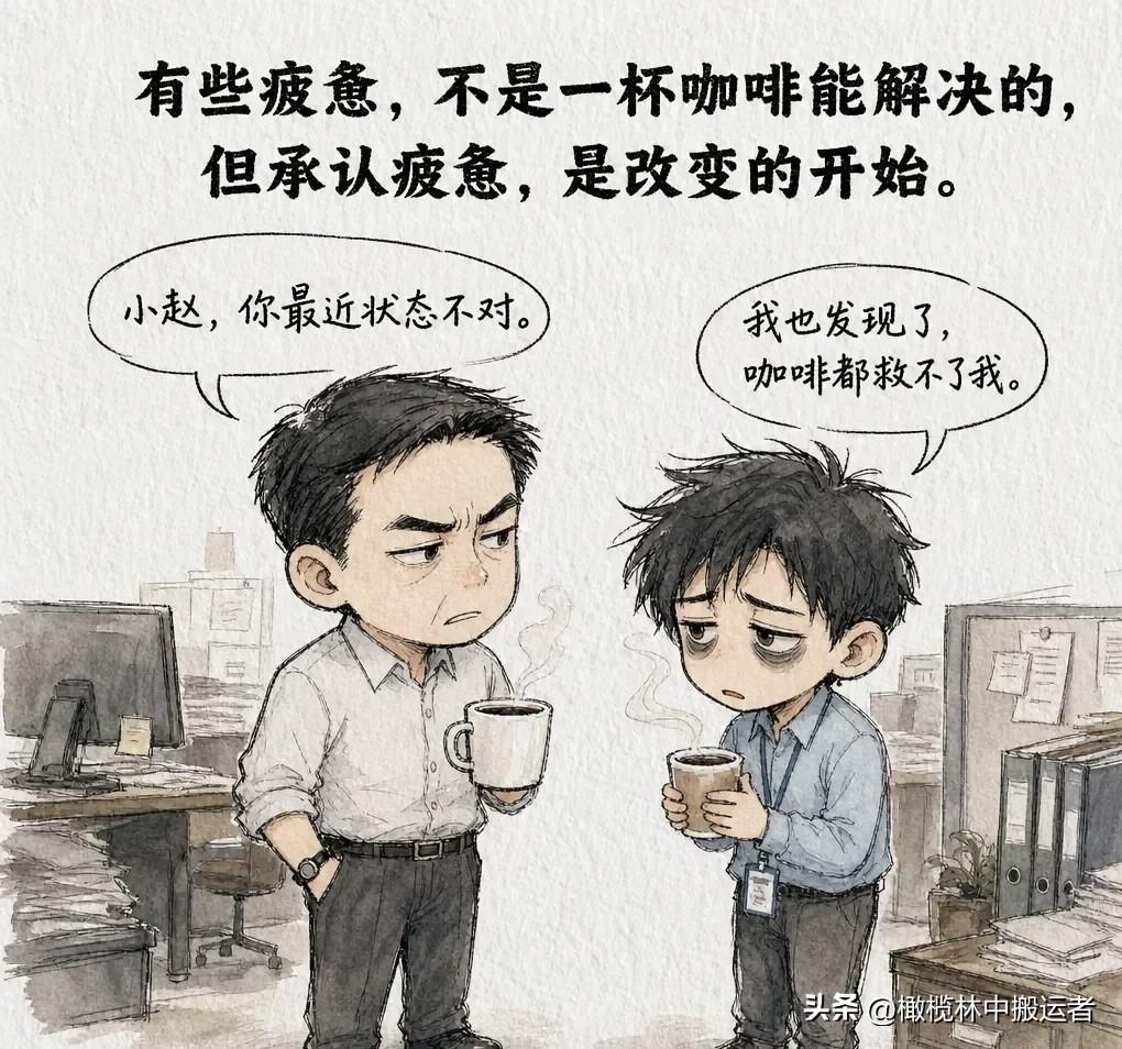趣味漫画：领导端着杯子：「小赵，你最近状态不对。」小赵点头：「我也发现了，咖啡都