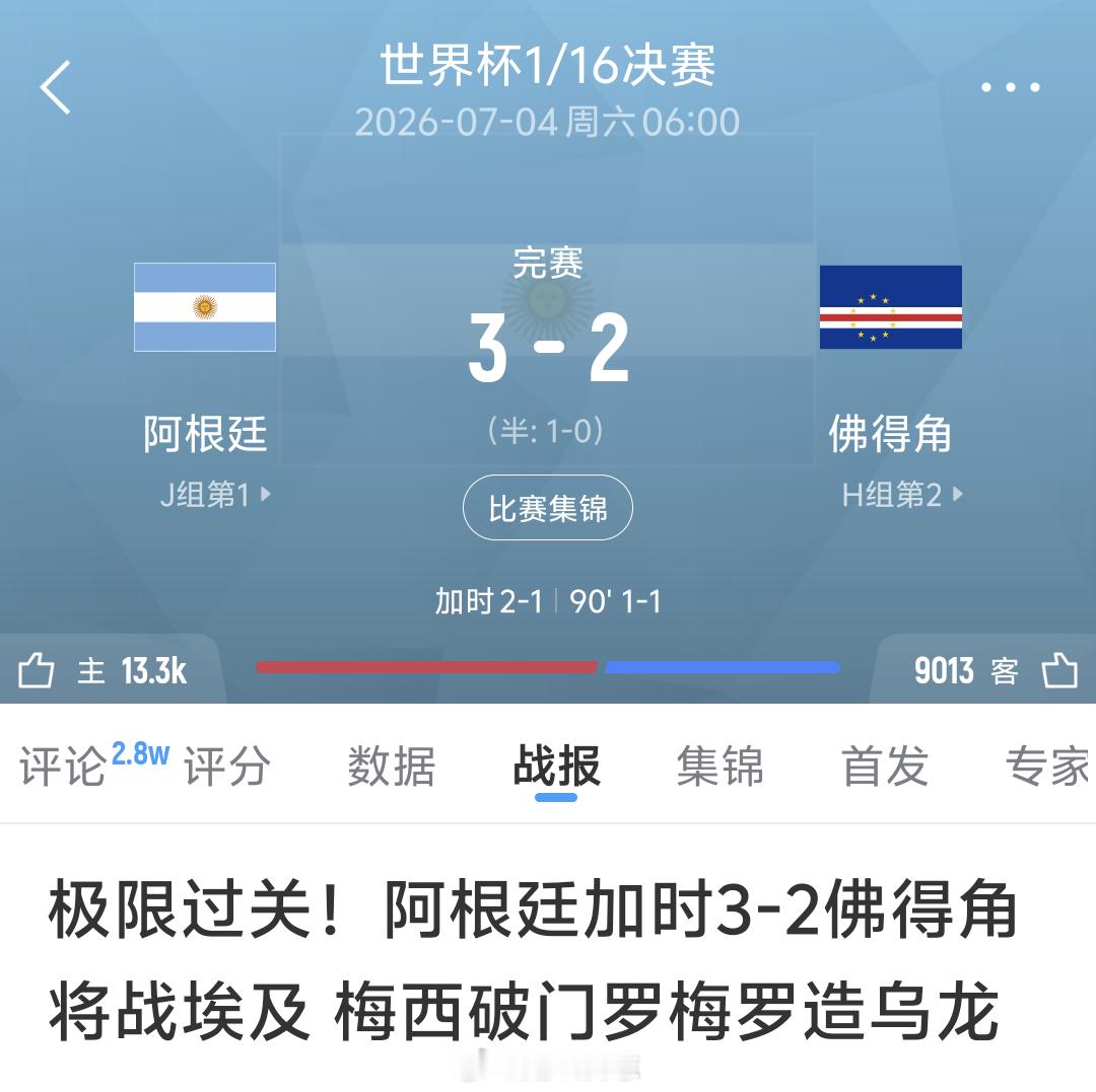 阿根廷淘汰赛每场都是流量打法，不是加时就是绝杀！另外，梅西牛逼英格兰vs阿根廷英