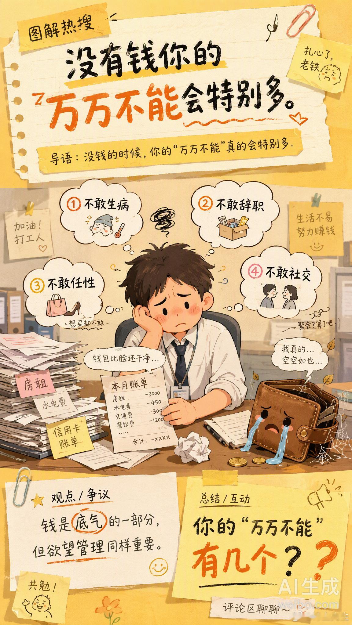 没有钱你的万万不能会特别多没钱的时候，你的万万不能真的会特别多。想想确实挺扎心的