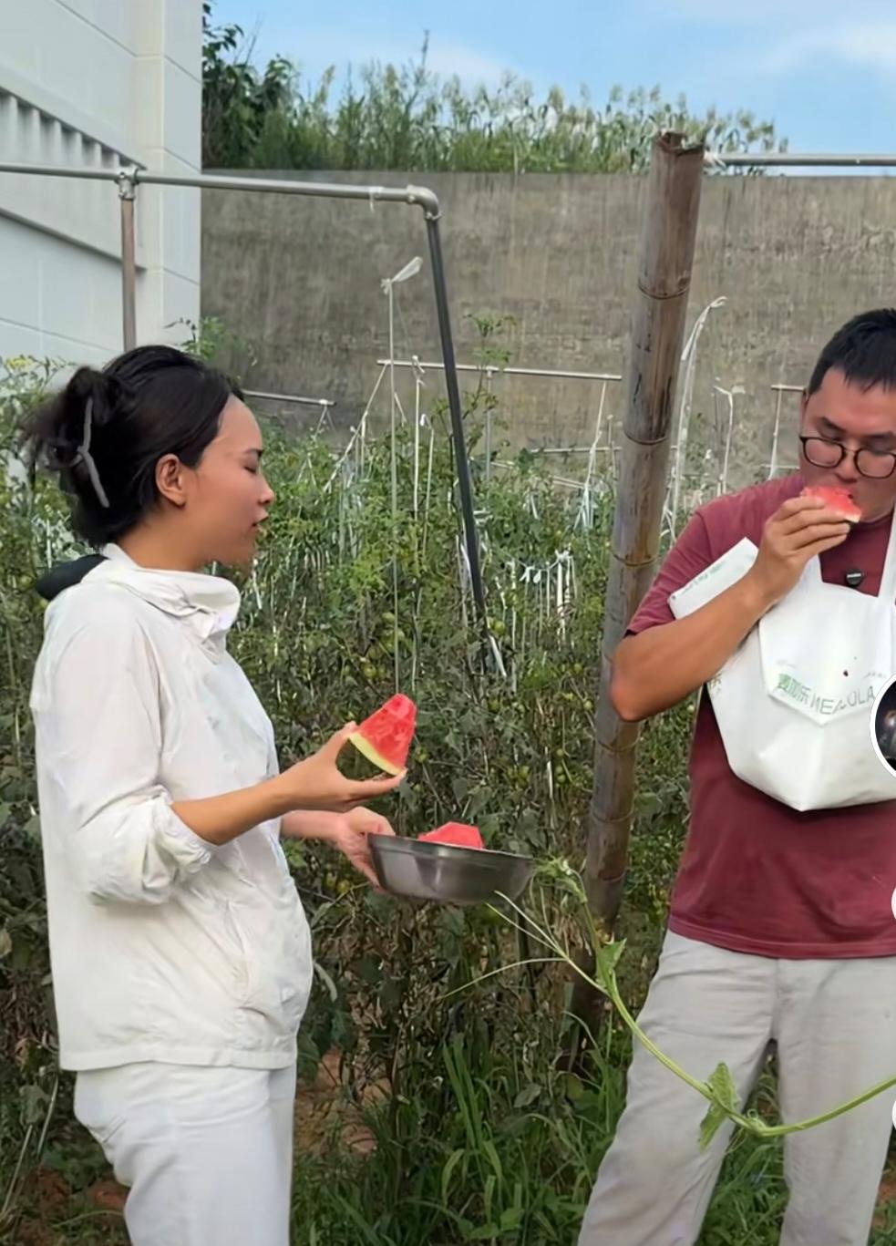 小二娃与吴晓慧同镜头吃瓜[呲牙]，还蛮有夫妻相的。都说是翠花翻车了救了小二娃，让