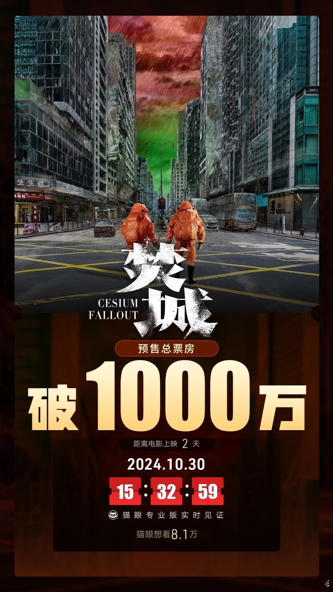#电影焚城# 映前2天，点映及预售总票房破1000万#佳片奇遇季# ​​​
