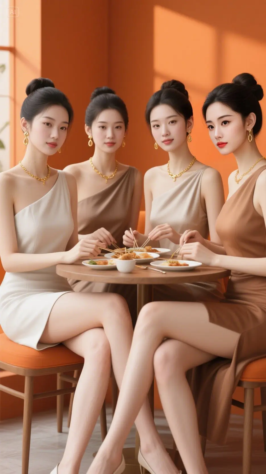 被AI神笔定格的美丽瞬间！四位佳人共赴美食之约，华服金饰衬绰约风姿。快...