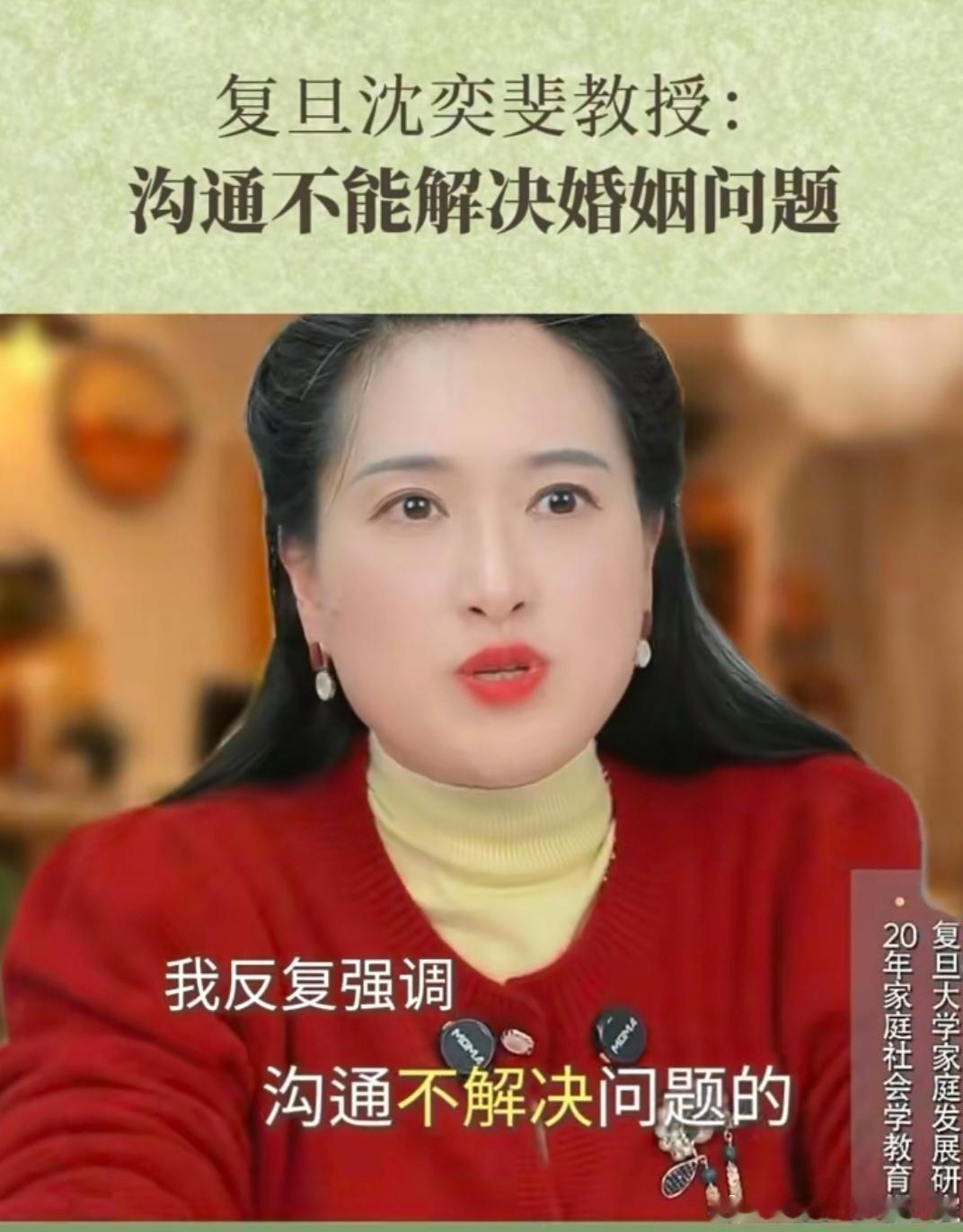 复旦教授沈奕斐称沟通解决不了婚姻的问题  我真的受不了这个人！之前我还听她胡咧咧