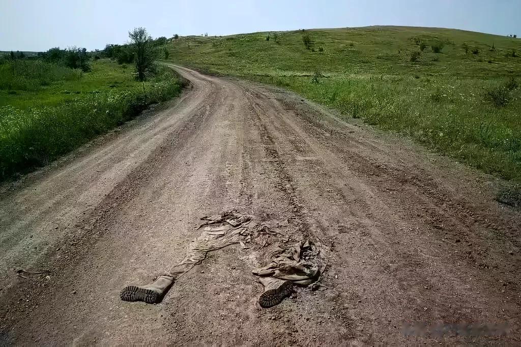 很震 撼人心的一张照片：俄乌战场上的一条泥巴公路，一辆车经过，突然停了下来。

