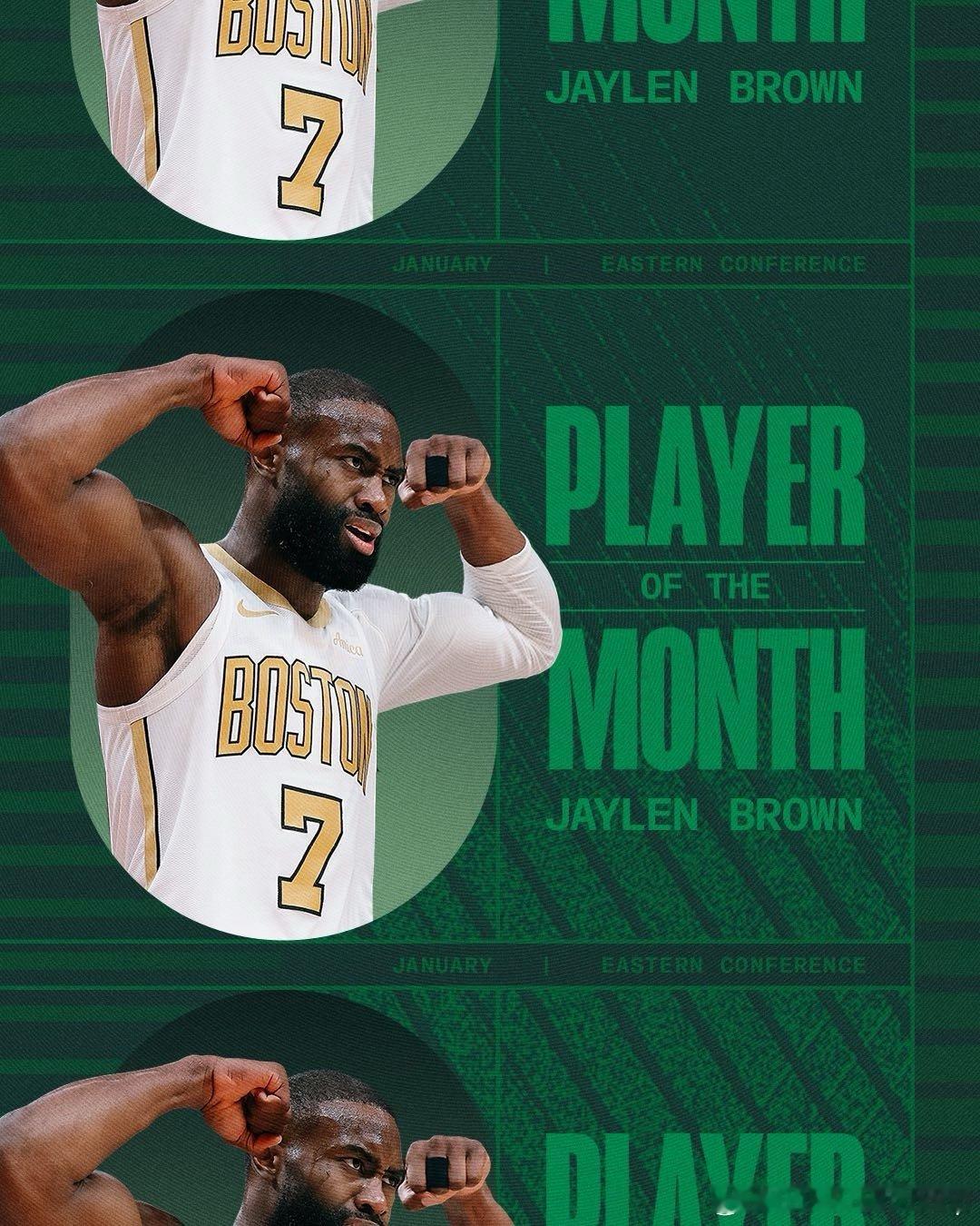 月最佳杰伦布朗布朗在1月份场均得到29.2分、7.9个篮板和4.6次助攻。他是第