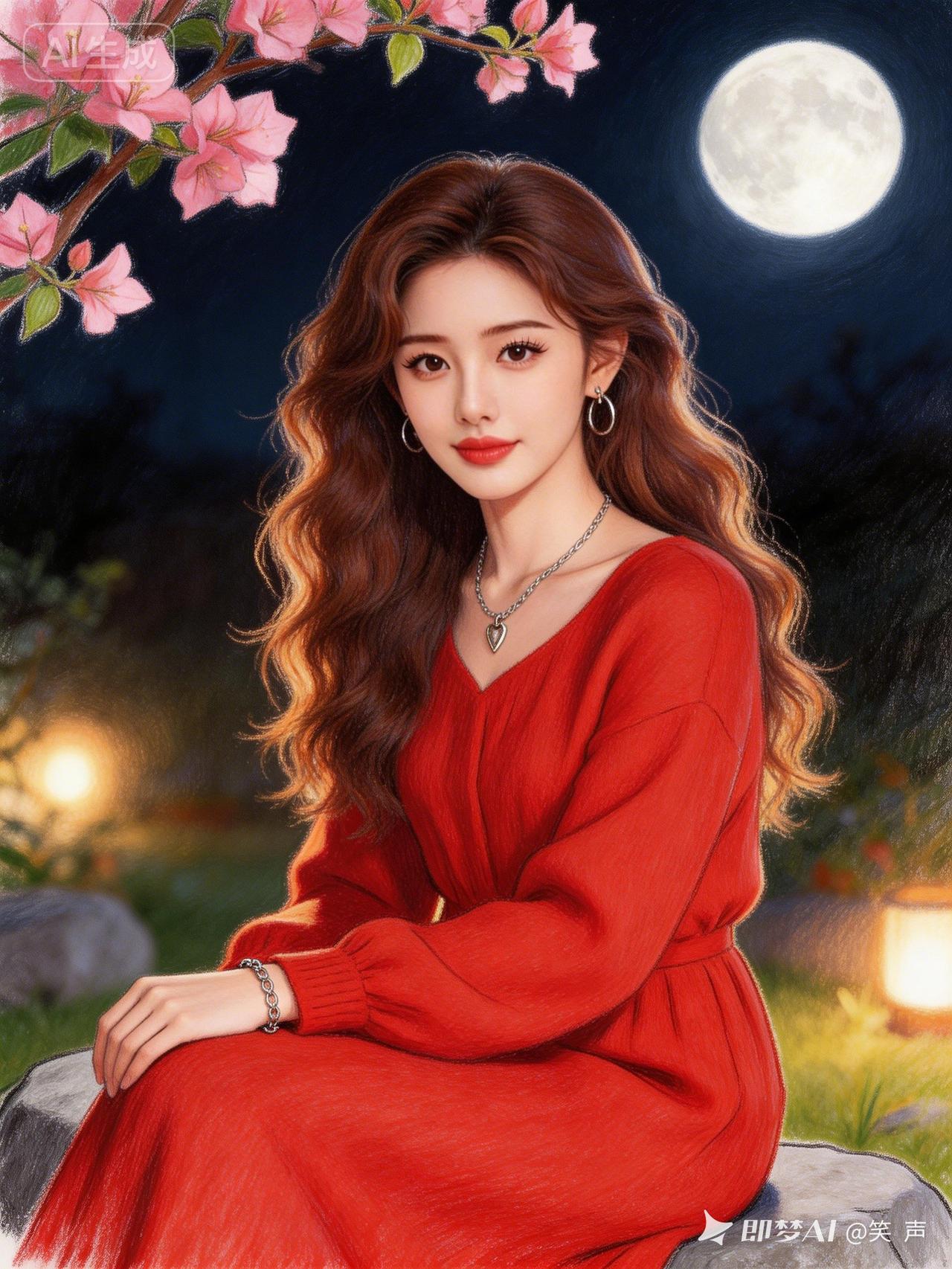 月下美人，红衣飘逸，如梦如幻！