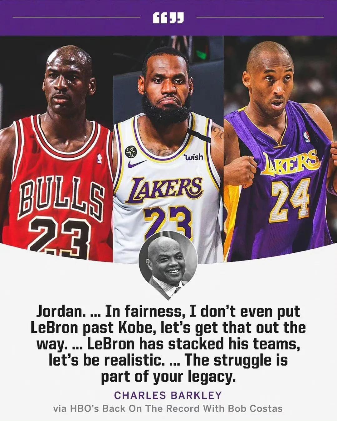 ESPN正在评历史最佳球员，乔丹，詹姆斯，科比三个人最热门。

巴克利说不会把詹