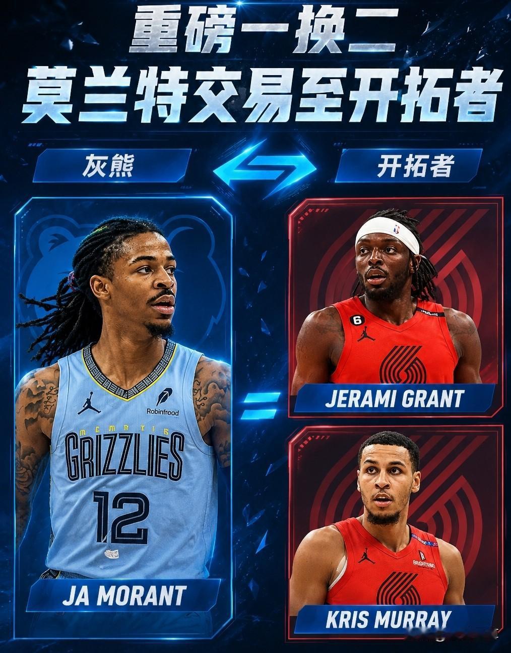 枪王莫兰特驾临波特兰，杨瀚森终于迎来了带枪侍卫！

据NBA记者报道，灰熊和开拓