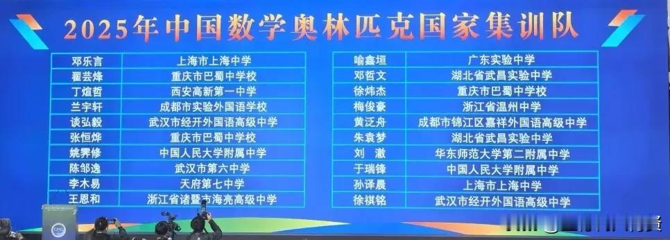 2025年中国数学奥林匹克国家集训队名单公布，这些优秀学子之间获得清北保送资格。