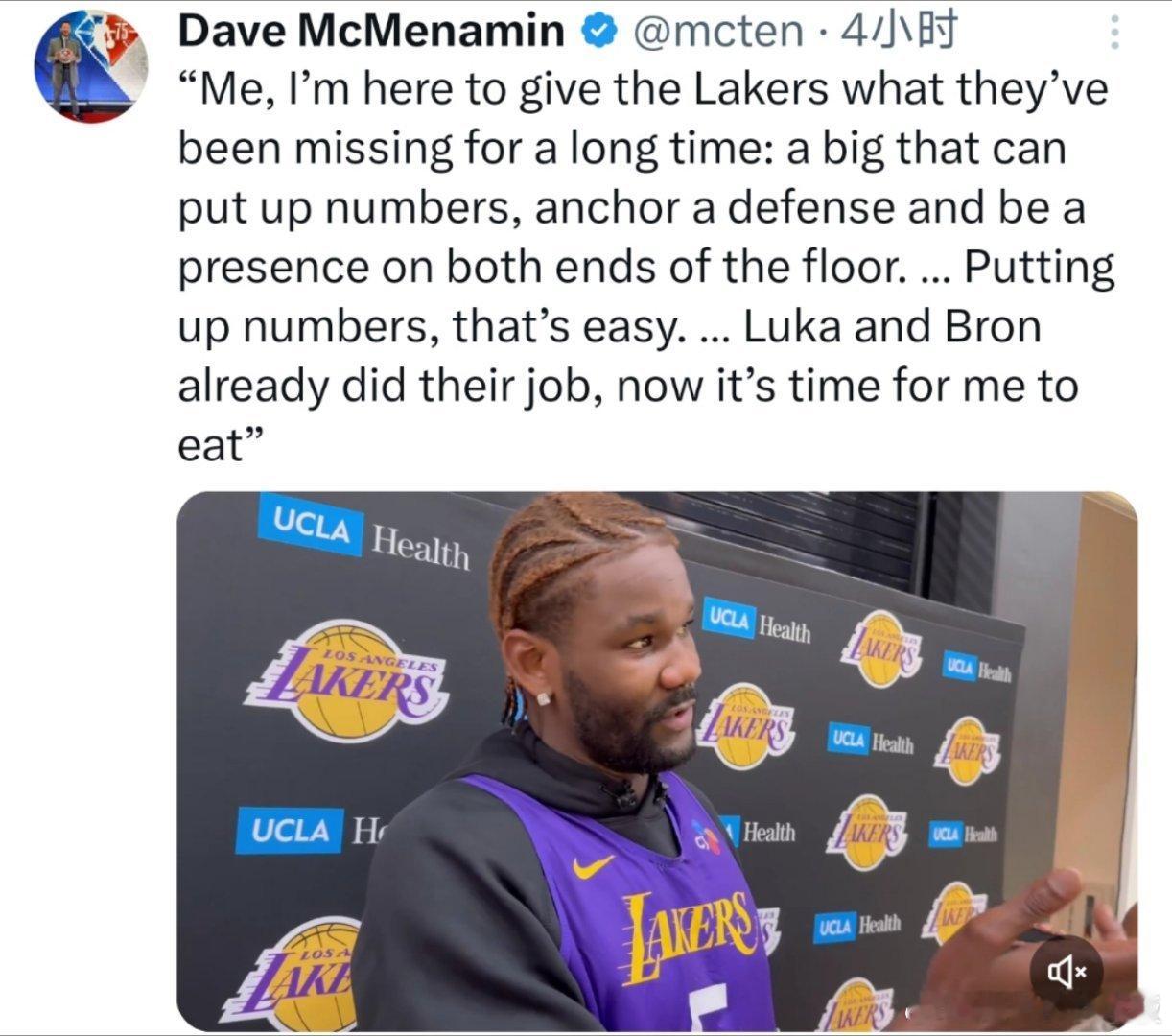 艾顿在今日采访中，谈到了自身对湖人的价值⬇️“对我而言，我来到湖人是为了填补他们