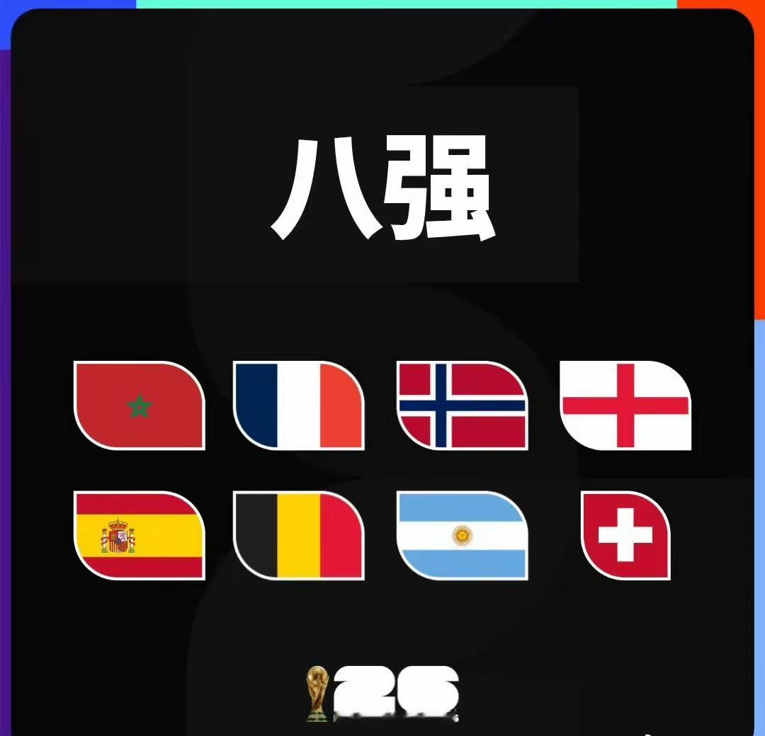 八强全部出炉，欧洲队占据了6席，这就有点像欧冠，英超几乎全员晋级淘汰赛，但最后的