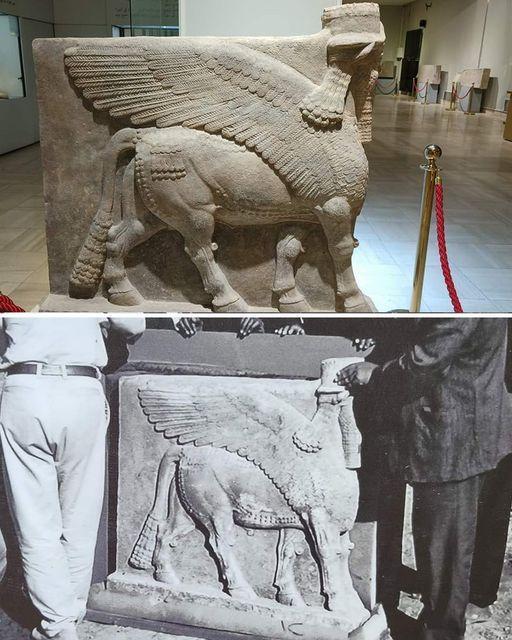 被称为Lamassu的微型翼公牛在古城卡尔胡被发现,也被称为Nimrud,可以追