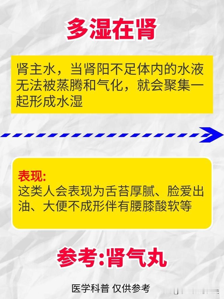多淫在肾，多尿在肾，多汗在肾，多湿在肾！
1、多湿在肾——肾主水，当肾阳不足体内