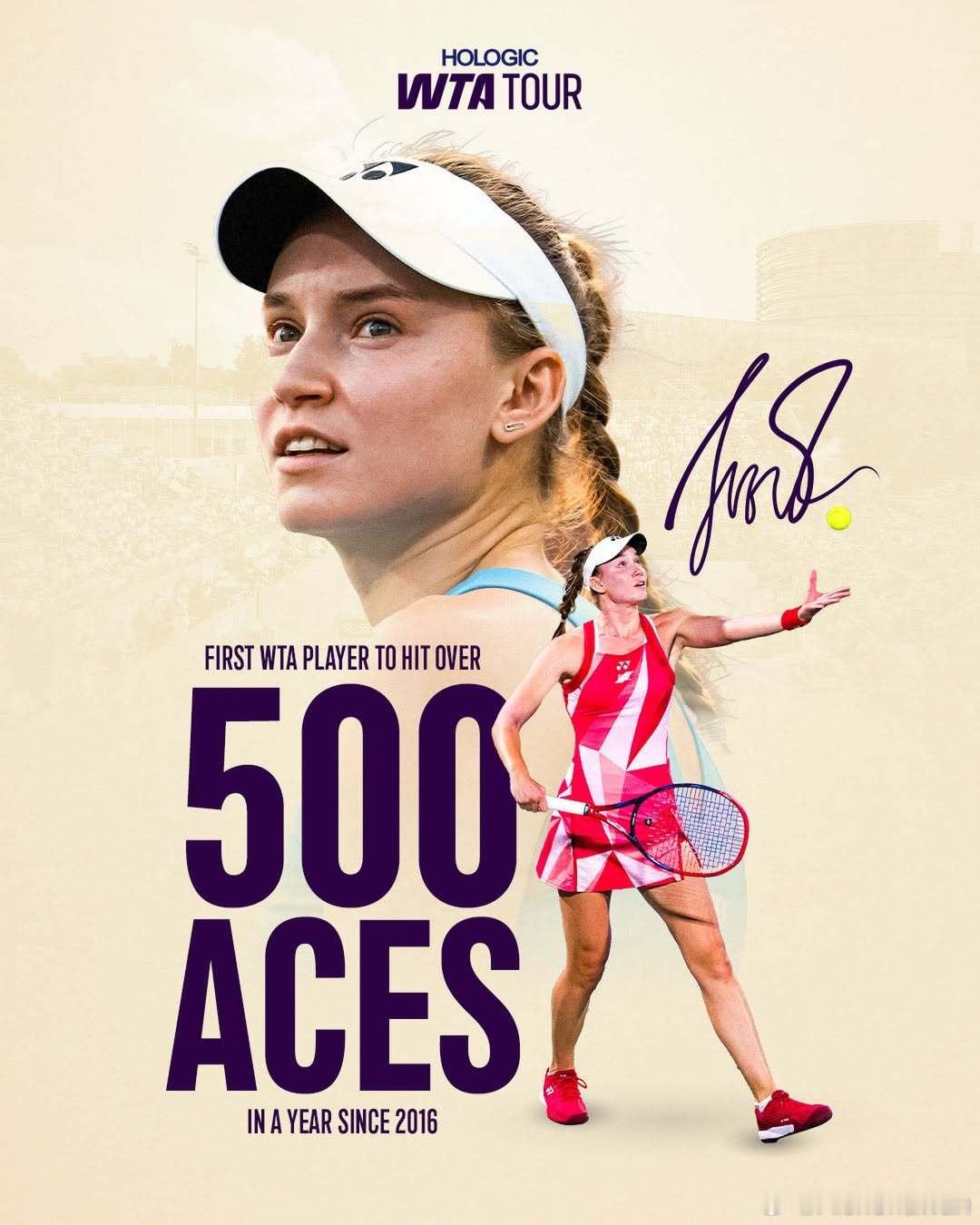 莱巴金娜 本赛季以500记ACE领跑WTA，现役发球第一人当之无愧。去年的时候发