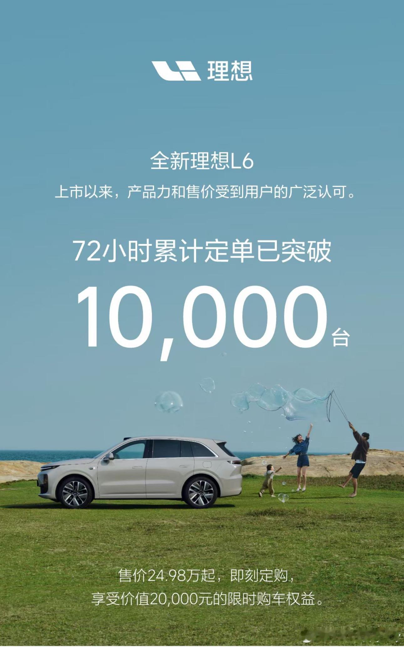 理想公布L6订单3天突破1万，看数字确实不错，聊聊我的思考。注意一点，之前的理想