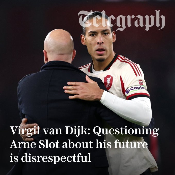 范戴克赛后在混采区表示，外界谈论斯洛特的方式“非常失礼”。赛前发布会当有记者问及