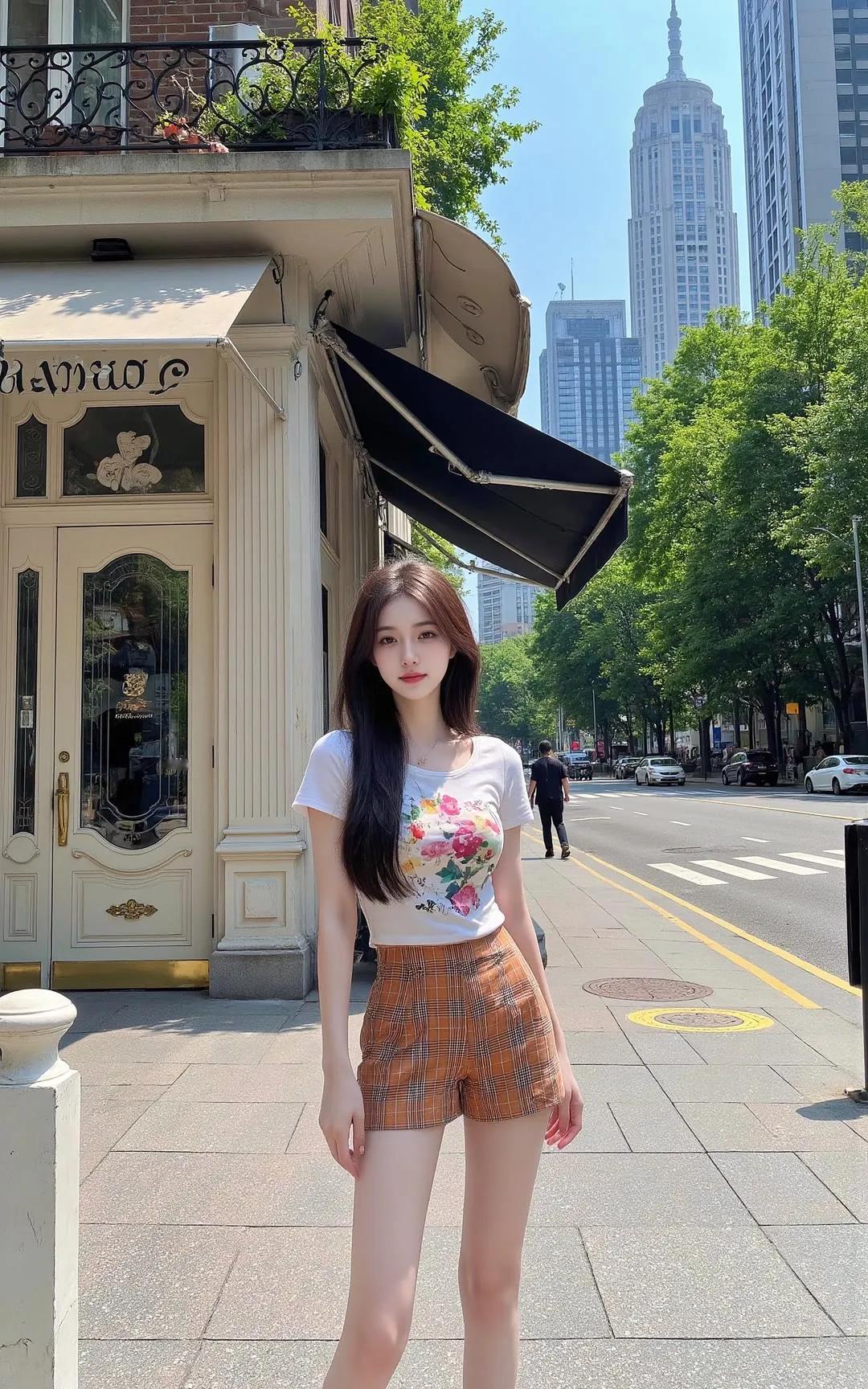都市街拍，时尚少女，花裙搭配，城市风情