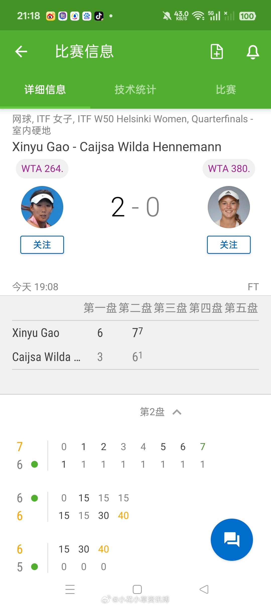 小花小草资讯小花小草资讯 【赫尔辛基W50】女单正赛四分之一决赛🇨🇳高馨妤6