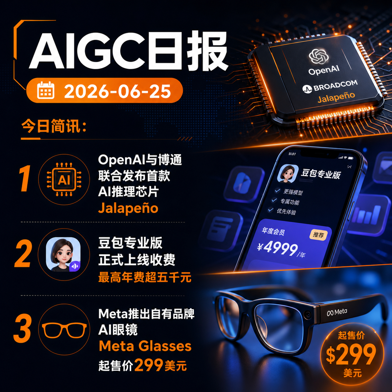 【AIGC日报 · 2026-06-25】今日简讯：1、OpenAI与博通联合发
