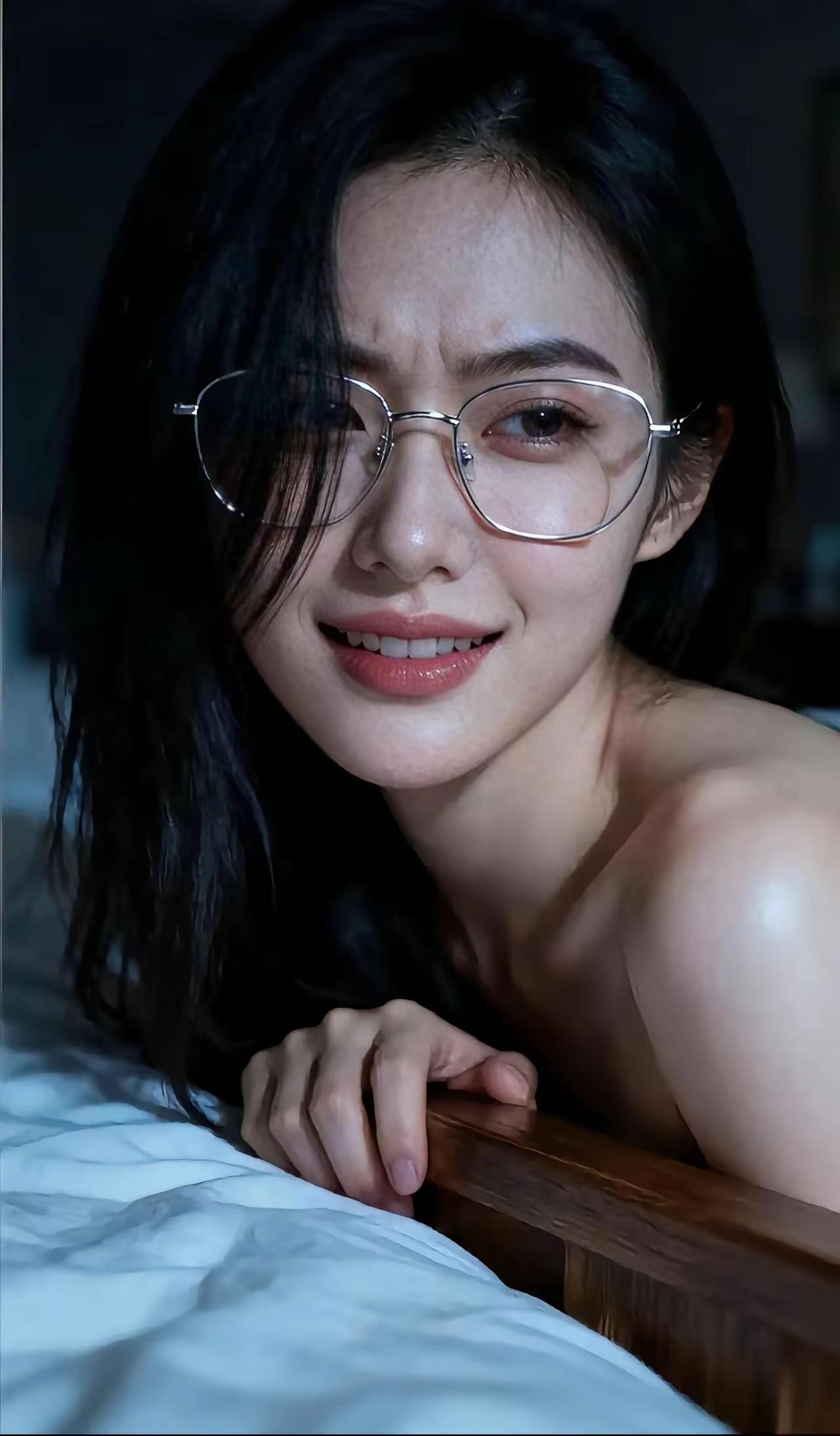 夜晚的温柔，眼镜后的微笑，让人心动。