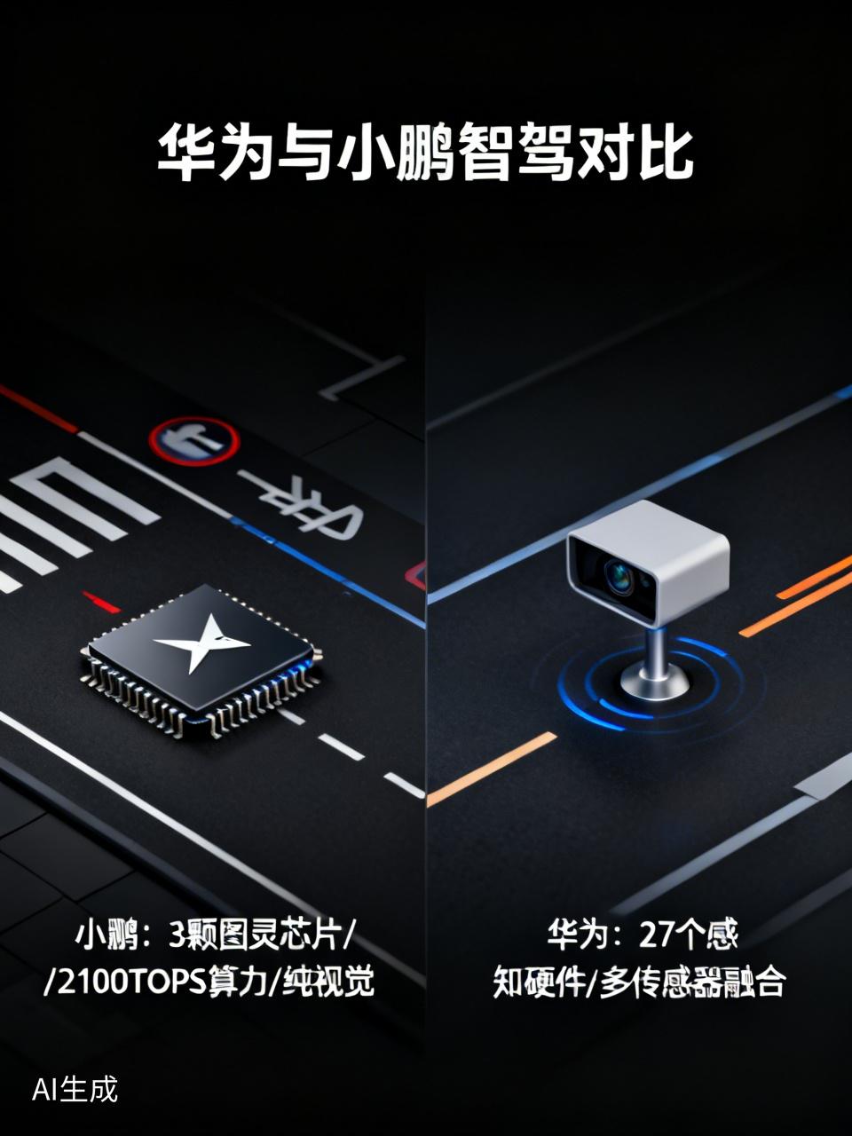 华为与小鹏的智驾谁更好，这还真不好说。
小鹏着重发展算力芯片，首发搭载3颗图灵A