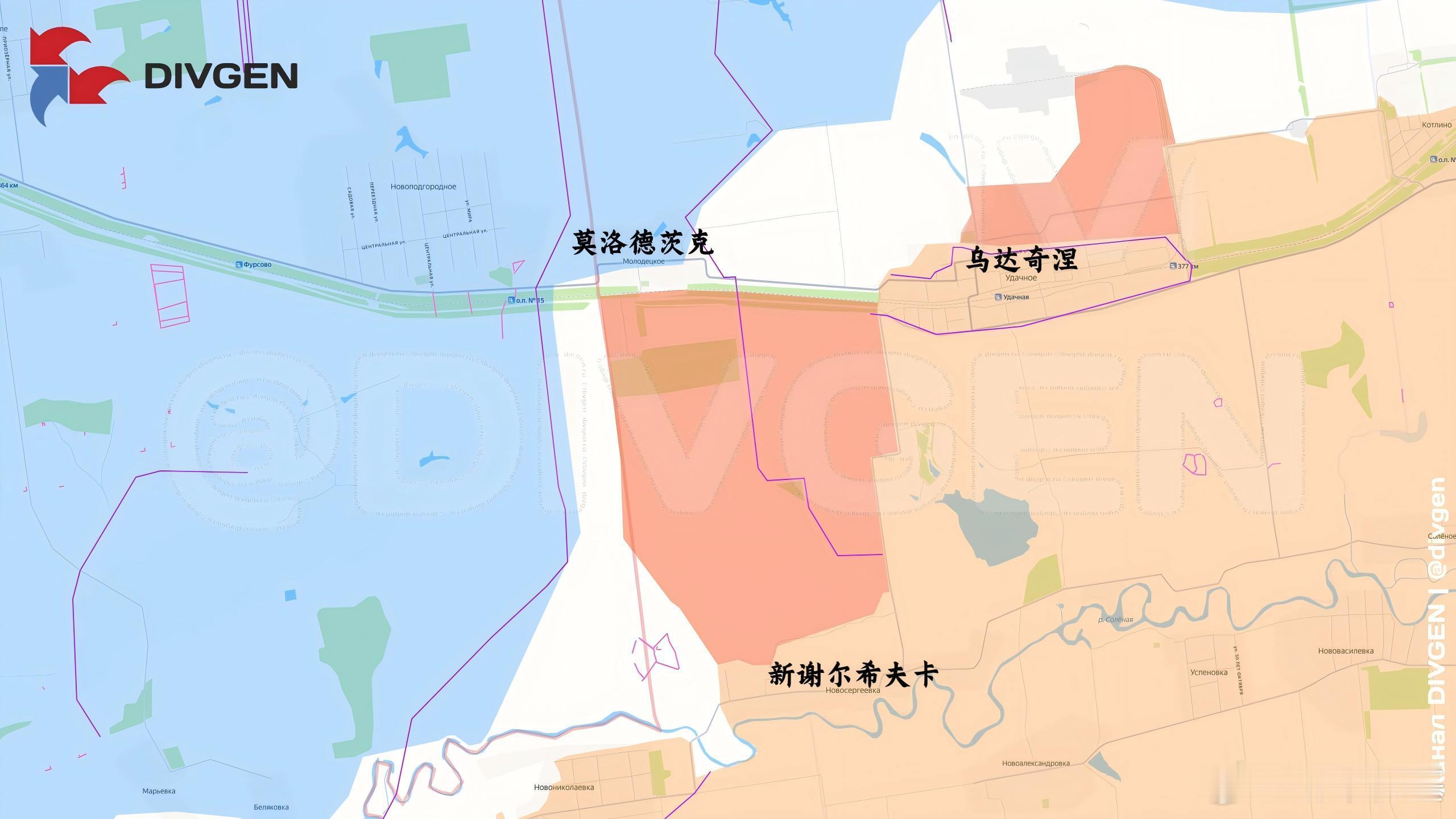 俄军在乌达奇涅的进展来源：DIVGEN 🚩 Карта СВО俄乌局势新进展乌