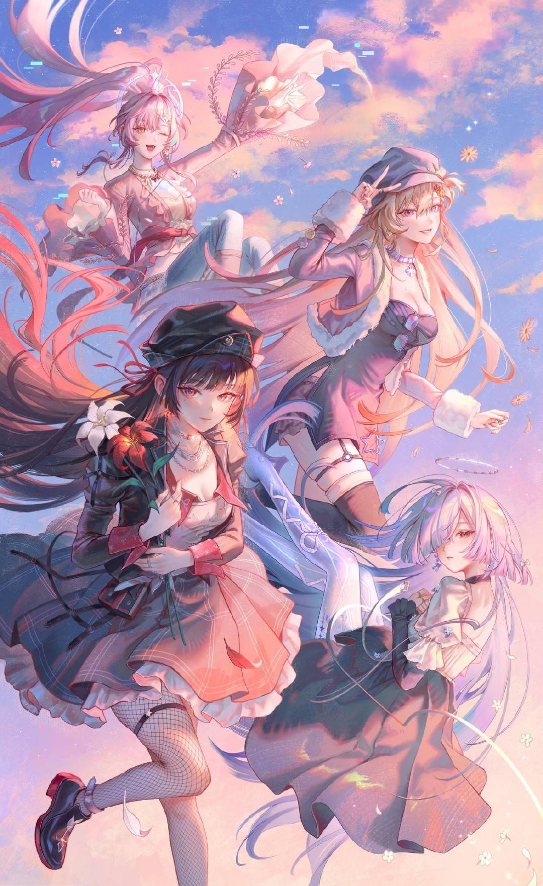 千咲、莫宁、琳奈、爱梅斯——鸣潮——画师: Tamaji，网页链接