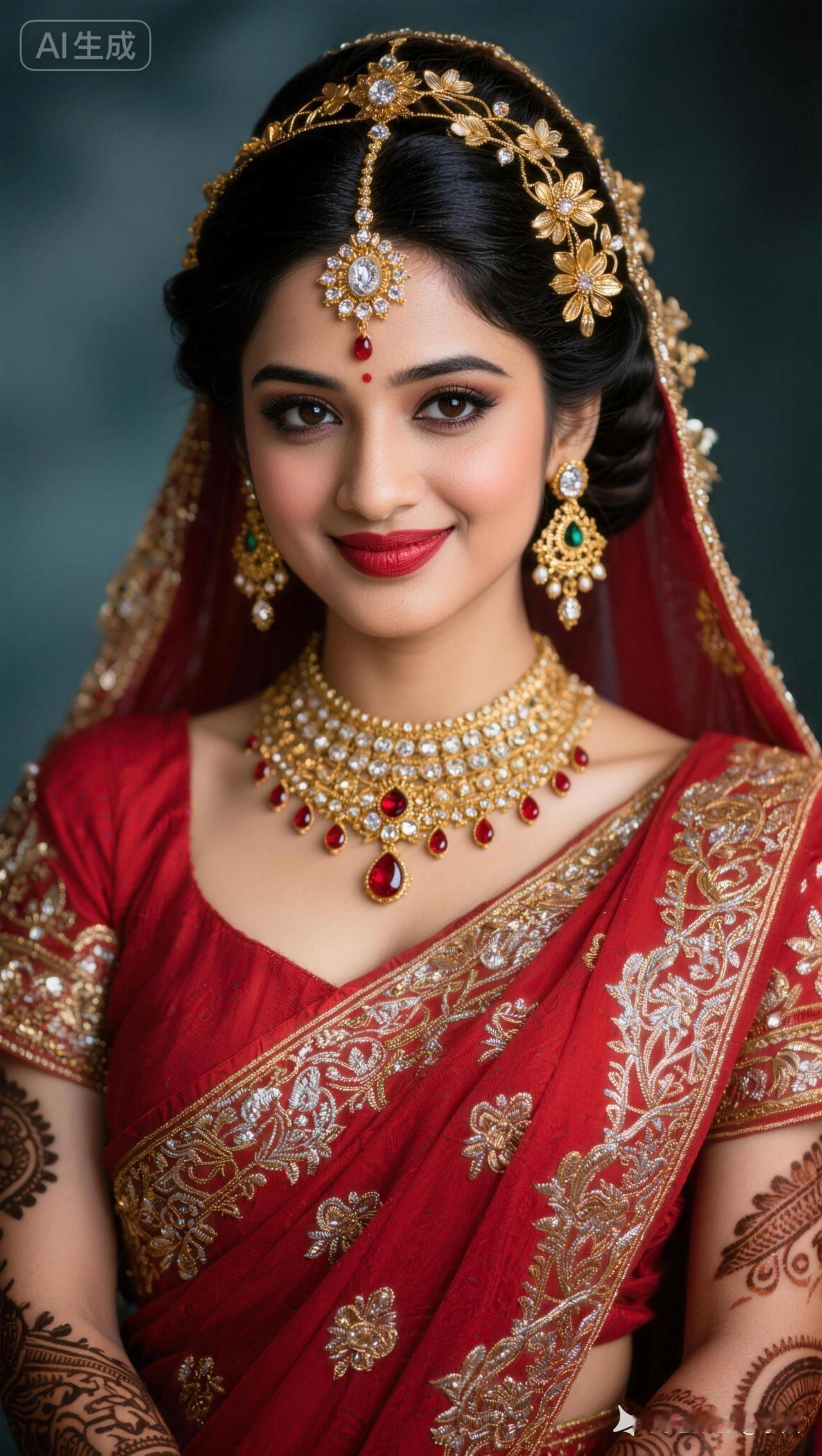 华丽的新娘造型，红衣金饰，惊艳全场！💃👗💎