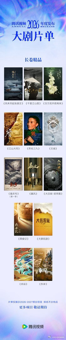 鹅今天官宣了120部大剧这次片单囊括多元风格，各个板块看点拉满，不同类型的心仪剧