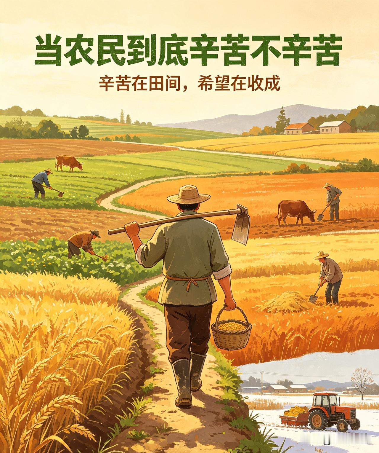 当农民无疑是辛苦的。靠天吃饭，早出晚归，春耕、夏管、秋收，一年四季少有清闲。风吹