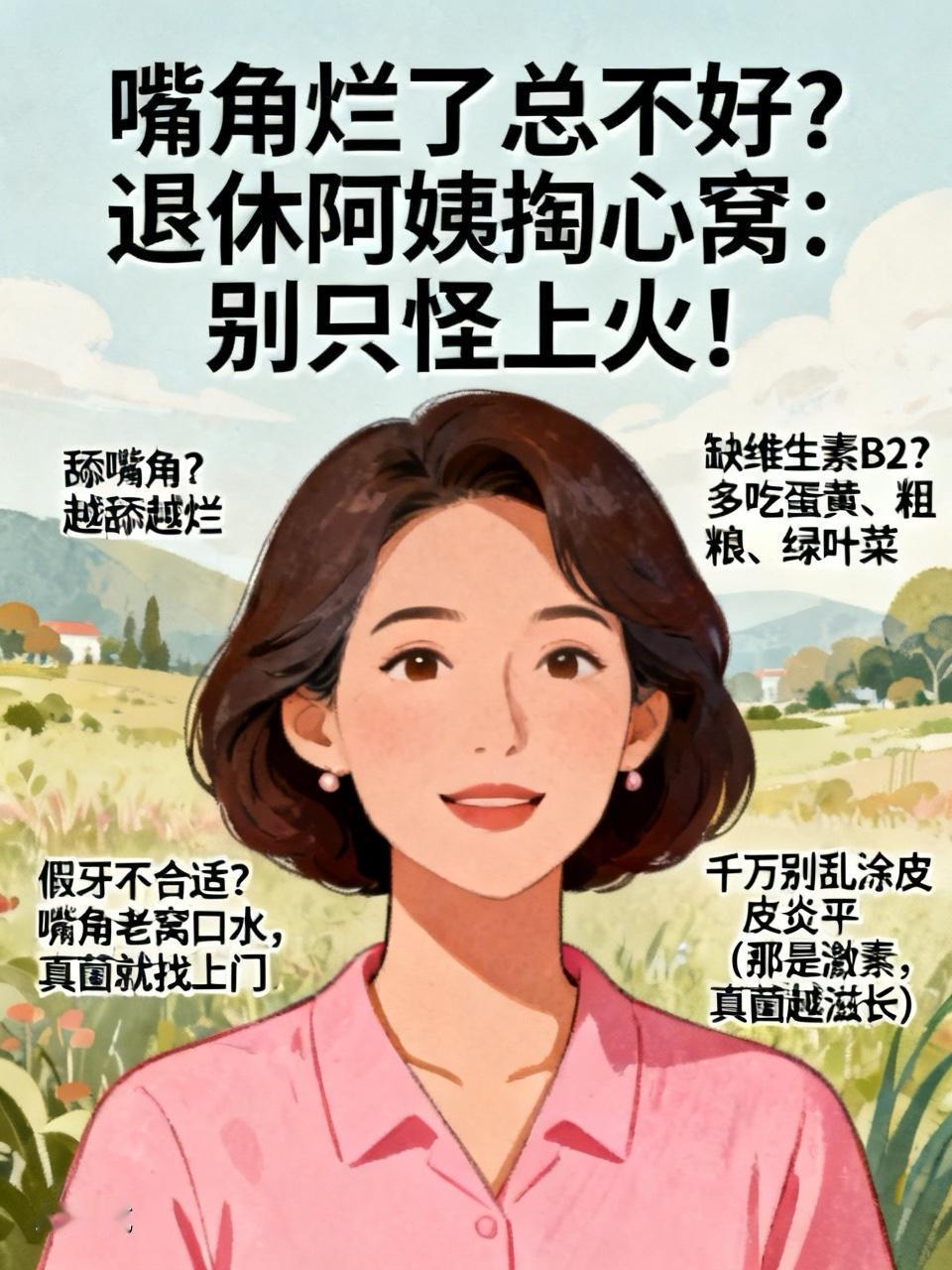 嘴角烂了总不好？退休阿姨掏心窝：别只怪上火！ 👵

老姐妹们，我这暴脾气！嘴角