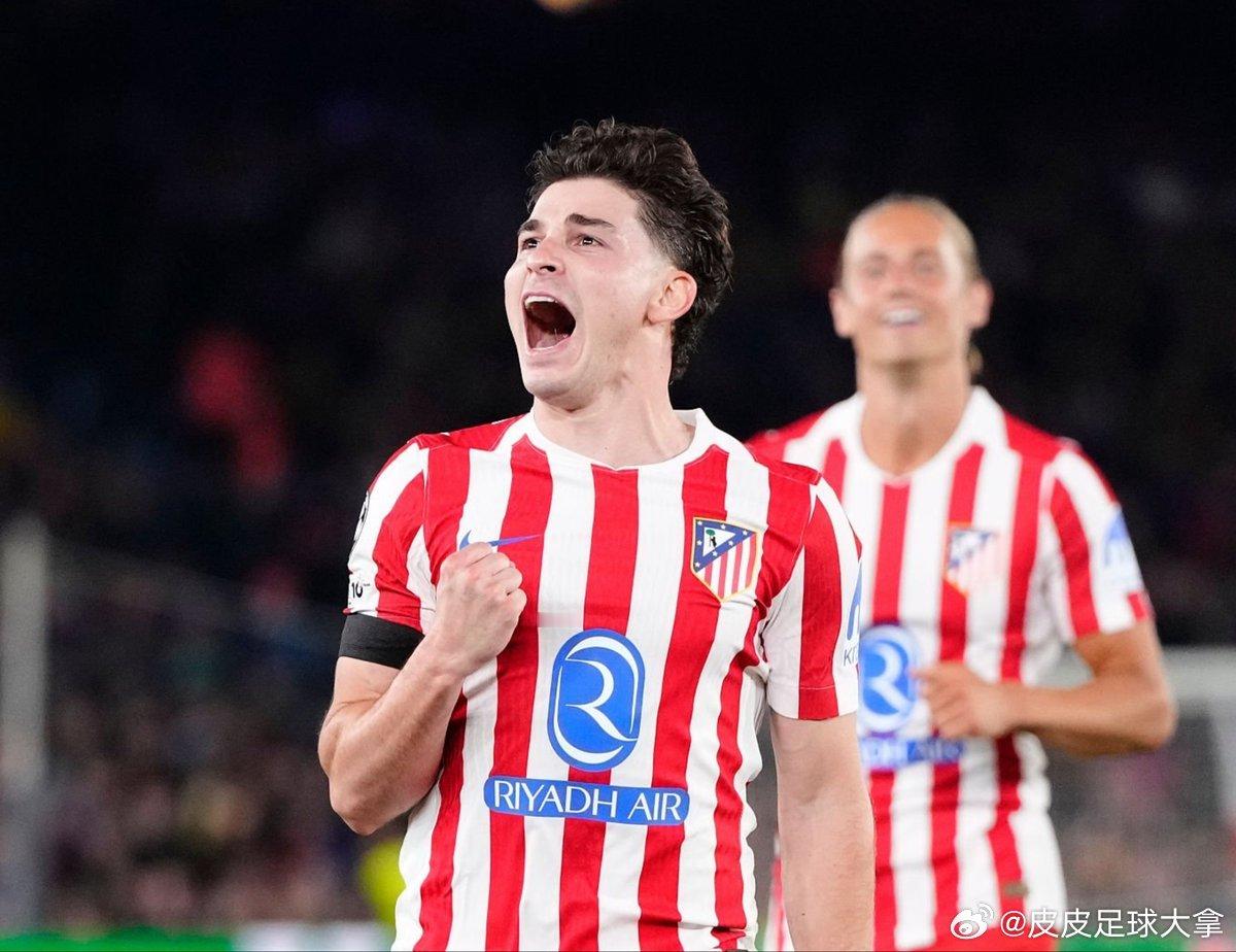 欧冠1/4决赛首回合，马竞客场2-0战胜巴萨。据统计，马竞是本赛季欧冠进球第三多