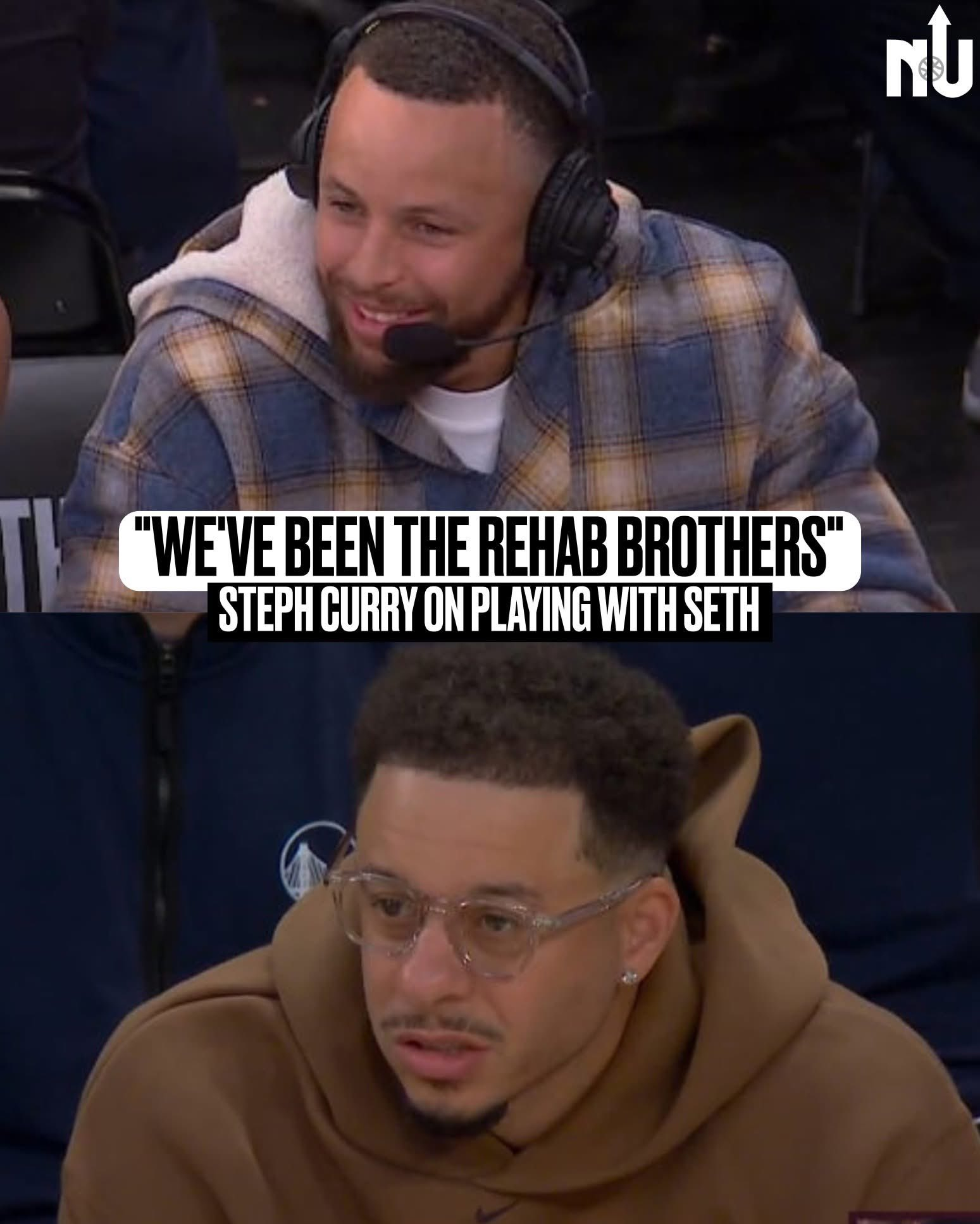 金州勇士 斯蒂芬库里和弟弟塞斯库里都在板凳席观战。库里：我们现在是康复兄弟了..