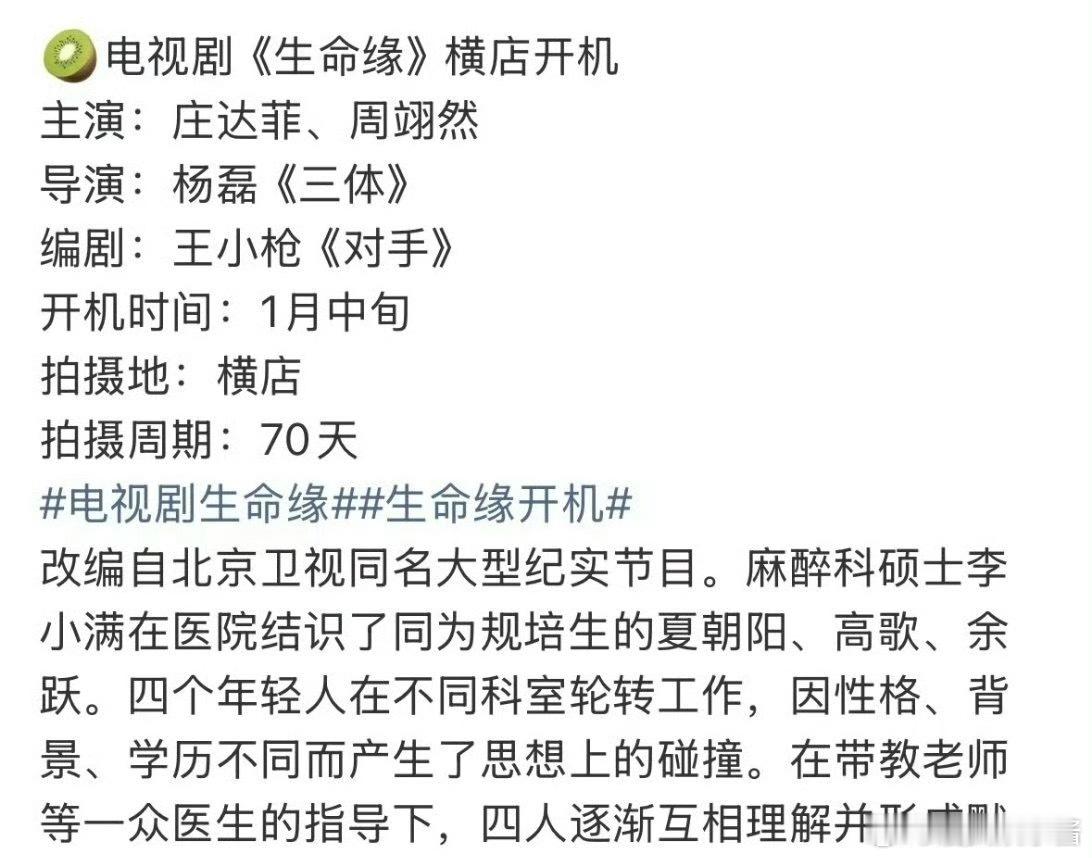 《生命缘》🍉庄达菲、周翊然，期待吗 