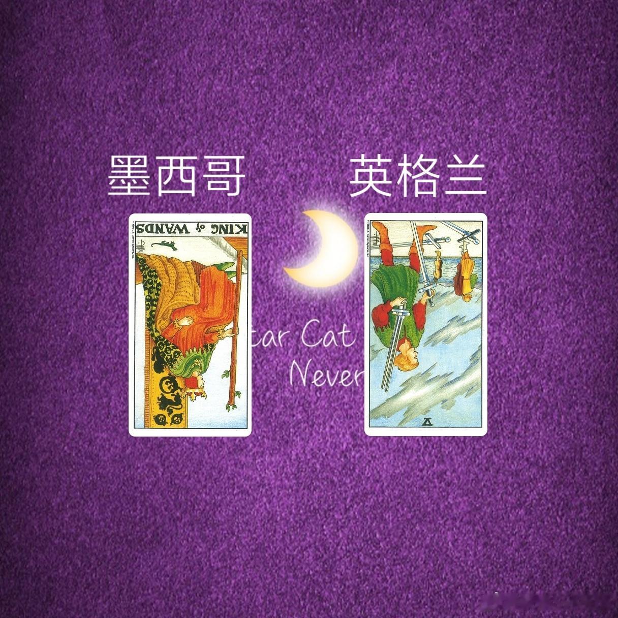 不知道还会不会那么邪门哈～重新抽了墨西哥和英格兰，只有宝剑五正逆位反了～