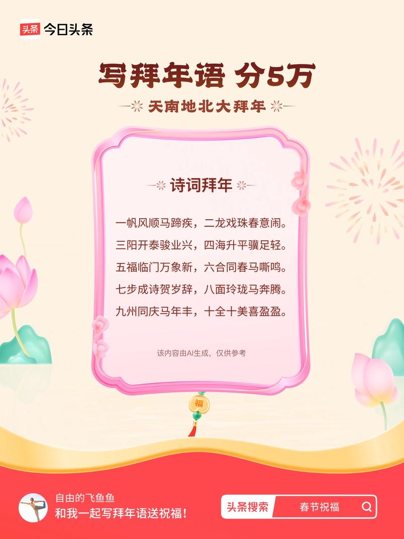 写拜年语送祝福新春拜年送祝福！我的祝福是：“一帆风顺马蹄疾，二龙戏珠春意闹。三阳